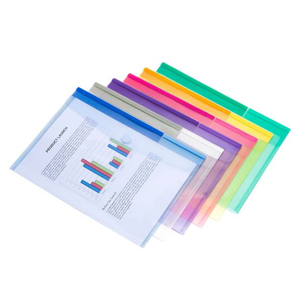 Enveloptassen A4 met velcrosluiting, 12 mappen in in 6 pastelkleuren