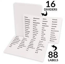 Dvd-tabbladen incl. labels met voorbedrukte filmgenres - 16 st. 